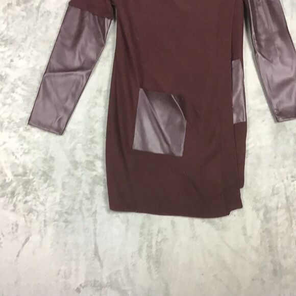 Blank NYC Women’s Size S Maroon Faux Leather Panel Drape Cardigan Sweater - Picture 5 of 14